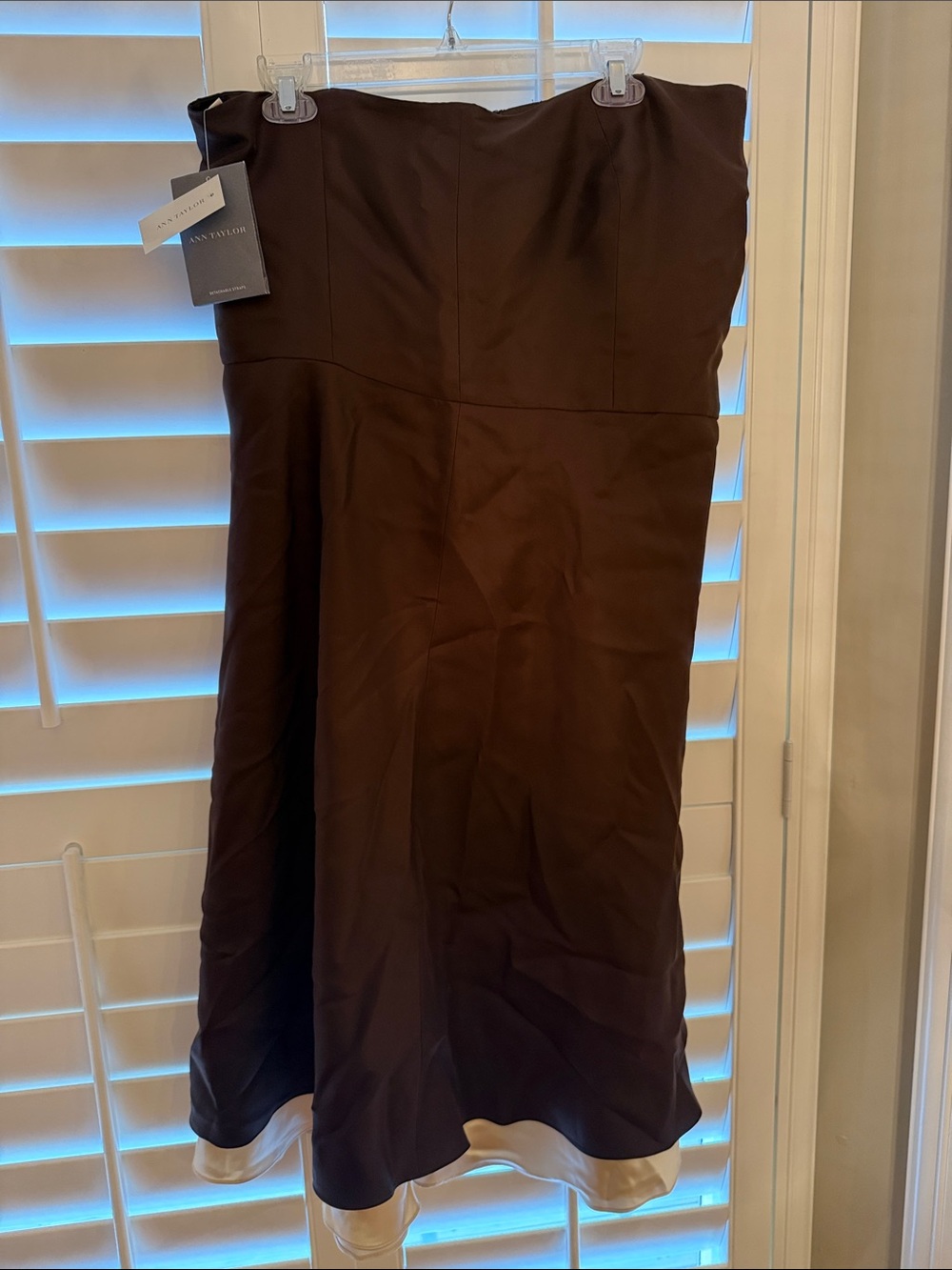 Ann Taylor Celebrations Strapless Chocolate Brown Dress with Ivory Hem